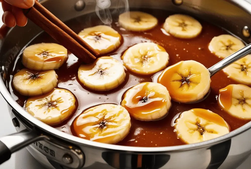 Caramelizing Bananas for a Bananas Foster Topping