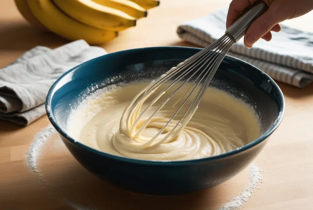 Mixing Pancake Batter for the Bananas Foster Recipe