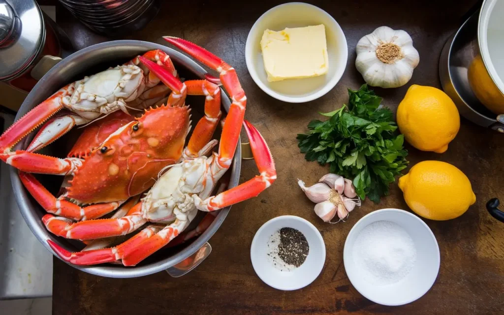 the ingredients for steamed snow crab legs